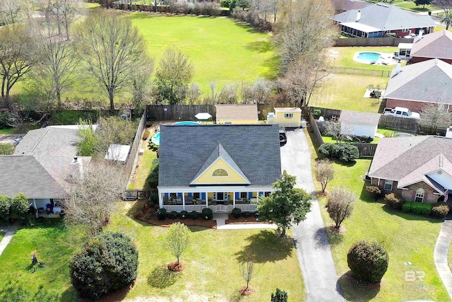 drone / aerial view with a residential view