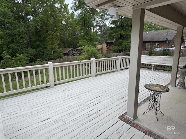 wooden terrace featuring fence
