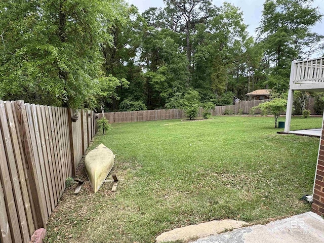 view of yard with a fenced backyard