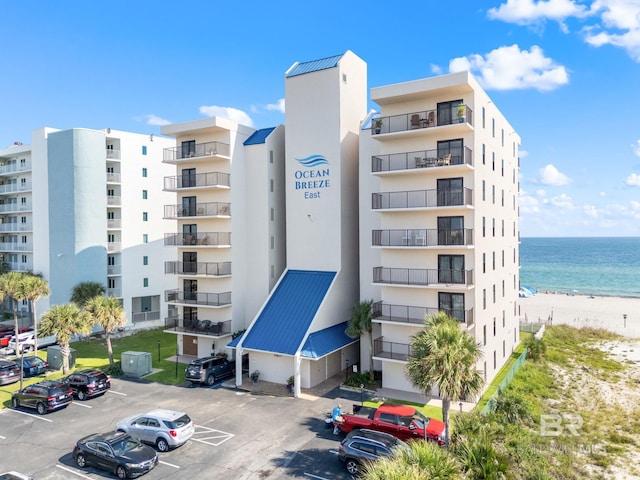 view of building exterior featuring a water view