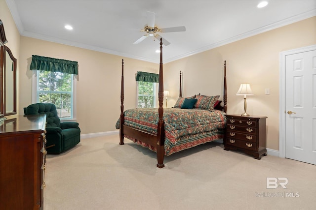9330 Timbercreek Blvd, Daphne, AL 36527 - bedroom with light colored carpet, multiple windows, baseboards, ornamental molding, and recessed lighting