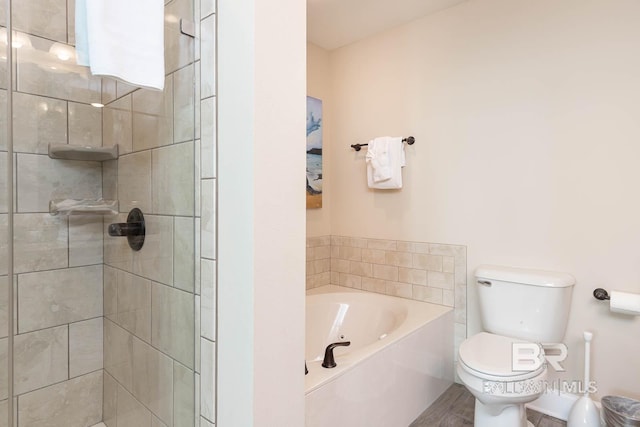 bathroom with separate shower and tub and toilet