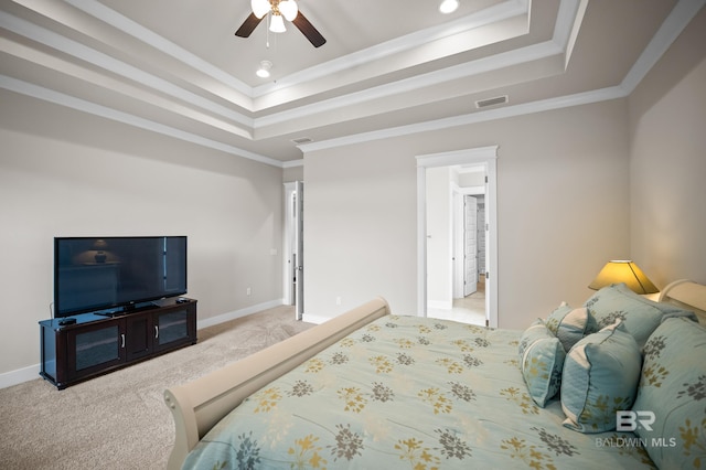 9377 Diamante Blvd, Daphne, AL 36526 - bedroom featuring a raised ceiling, carpet flooring, ornamental molding, and visible vents