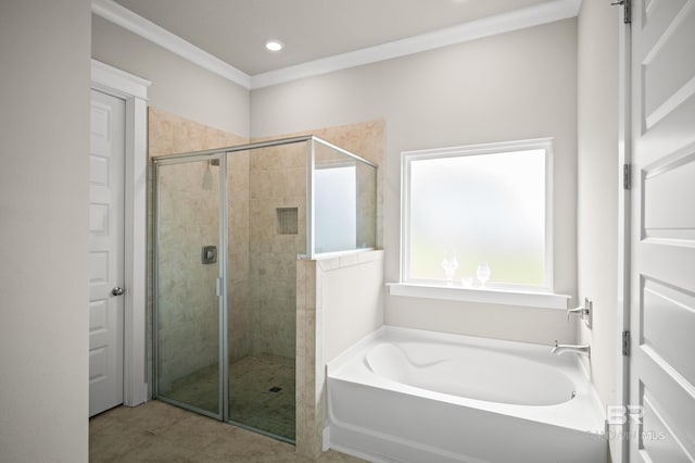 9377 Diamante Blvd, Daphne, AL 36526 - full bath featuring ornamental molding, a bath, a shower stall, and recessed lighting