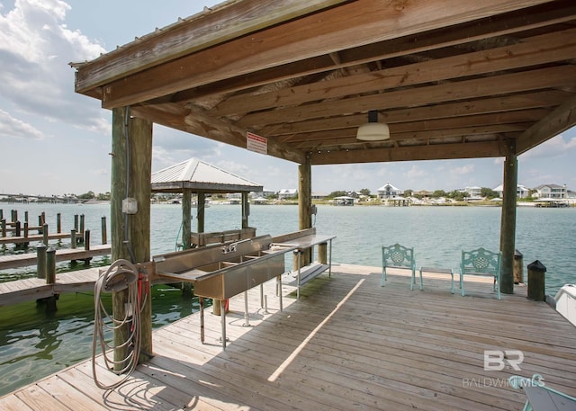 view of dock with a water view