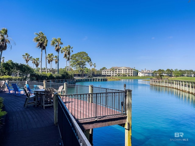 dock area with a water view