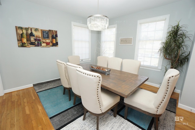 dining room with a chandelier and wood-type flooring