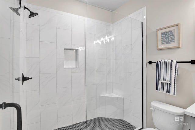 bathroom featuring toilet and a stall shower