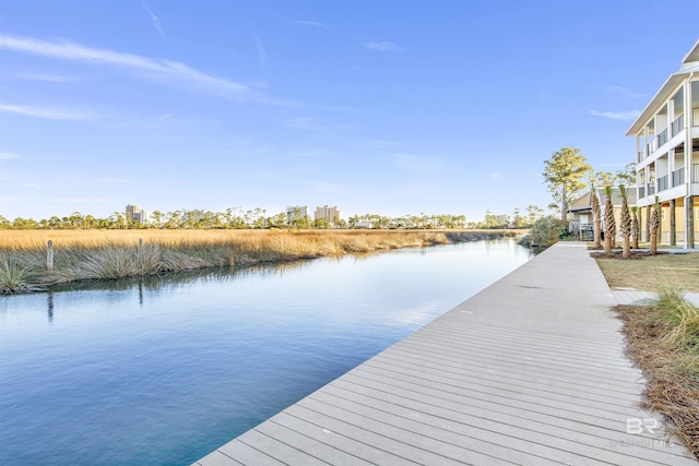 dock area with a water view