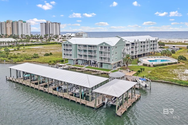 aerial view with a water view