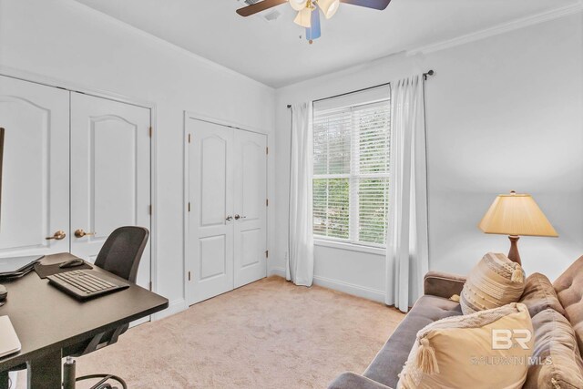 25806 Pollard Rd Unit 204, Daphne, AL 36526 - office space featuring ceiling fan, light carpet, and crown molding