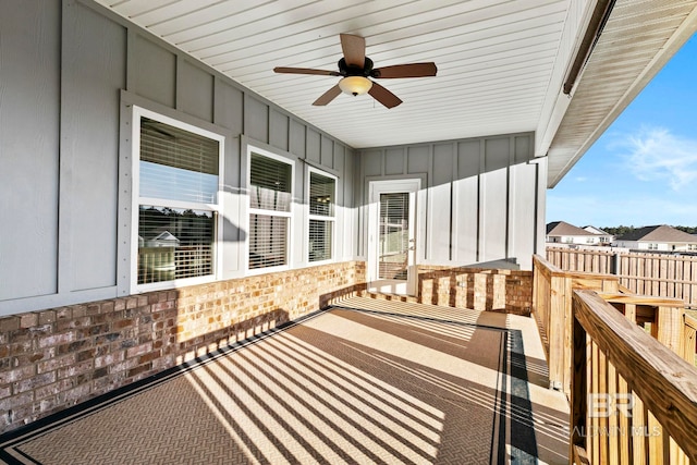 balcony with a ceiling fan