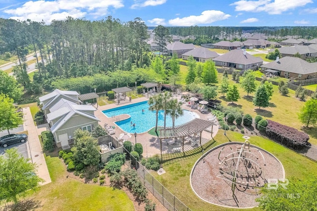 drone / aerial view featuring a residential view