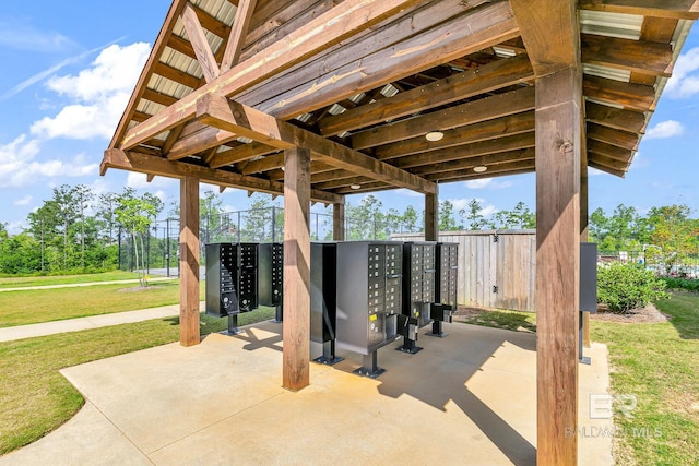 view of patio with mail area