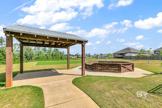 view of yard featuring a gazebo, a patio, and fence