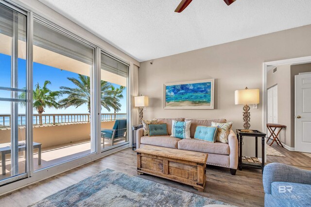 527 Beach Club Trl Unit C305, Gulf Shores, AL 36542 - living room with ceiling fan, wood finished floors, and a textured ceiling
