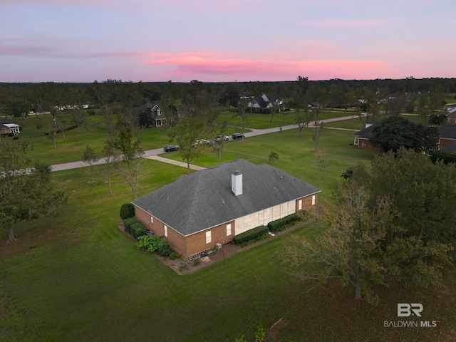 view of aerial view at dusk