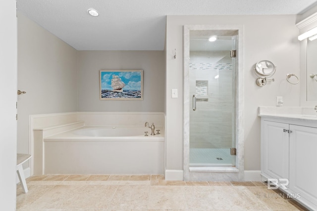 375 Beach Club Dr Unit 1801, Gulf Shores, AL 36542 - full bathroom with a bath, vanity, a stall shower, and a textured ceiling