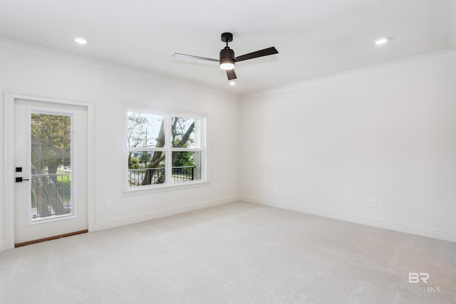 5099 Leeward Dr, Pensacola, FL 32507 - unfurnished room featuring crown molding, light carpet, a ceiling fan, baseboards, and recessed lighting