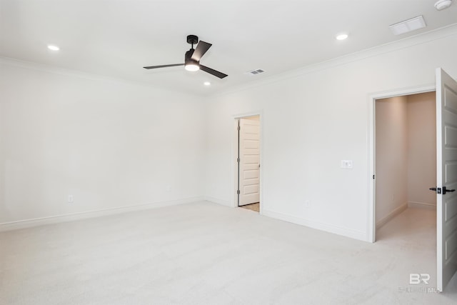 5099 Leeward Dr, Pensacola, FL 32507 - unfurnished bedroom with crown molding, light colored carpet, recessed lighting, baseboards, and a ceiling fan