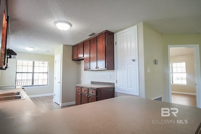 kitchen featuring sink, a textured ceiling, and light hardwood / wood-style flooring