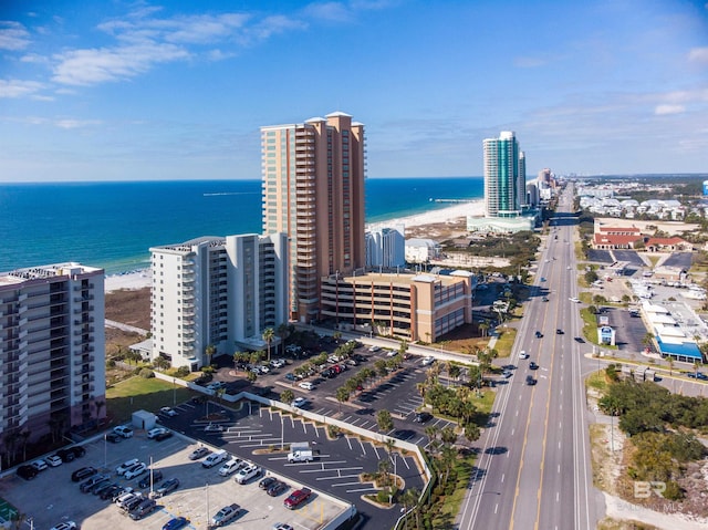 aerial view with a water view and a view of city