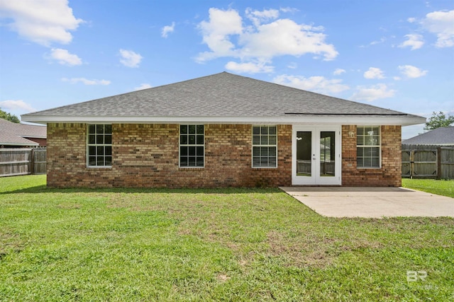 16063 Mansion St, Foley, AL 36535 - rear view of property with french doors, a patio area, a shingled roof, and brick siding