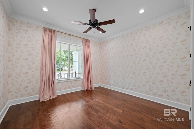 202 Paddle Creek Loop, Fairhope, AL 36532 - unfurnished room with dark wood-style flooring, ornamental molding, ceiling fan, recessed lighting, and baseboards
