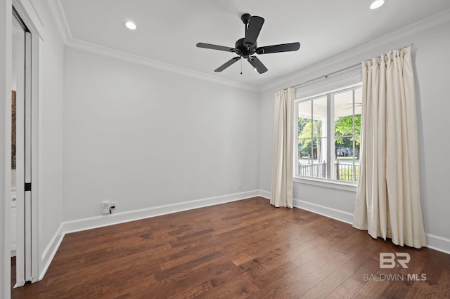 202 Paddle Creek Loop, Fairhope, AL 36532 - unfurnished room with crown molding, baseboards, dark wood-type flooring, recessed lighting, and ceiling fan
