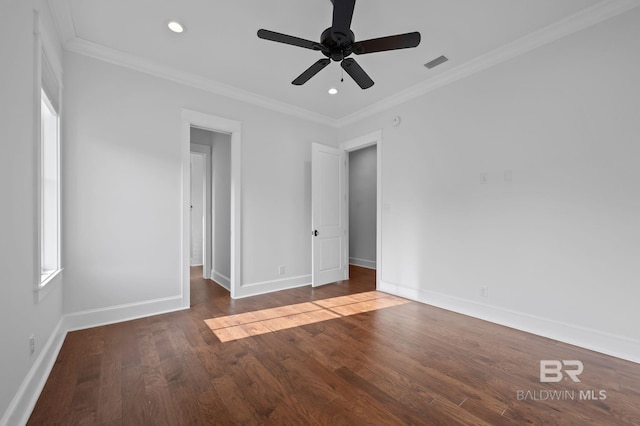 202 Paddle Creek Loop, Fairhope, AL 36532 - empty room featuring a ceiling fan, ornamental molding, wood finished floors, baseboards, and recessed lighting