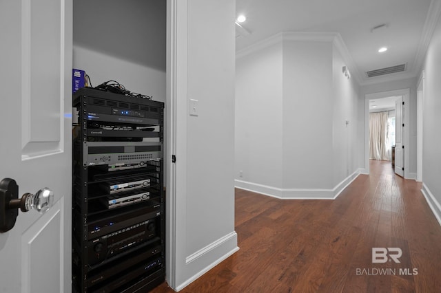 202 Paddle Creek Loop, Fairhope, AL 36532 - hall with ornamental molding, baseboards, dark wood-style floors, and recessed lighting