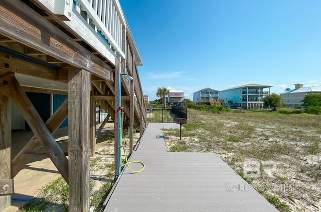 exterior space with a water view