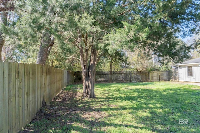 view of yard with a fenced backyard