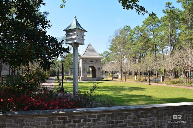 view of property's community featuring a yard