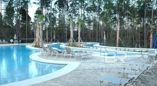 view of swimming pool with a patio