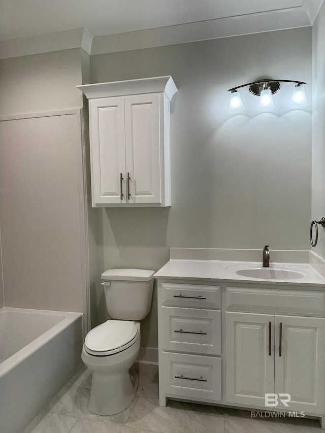 full bathroom featuring tile flooring, vanity, toilet, and shower / washtub combination