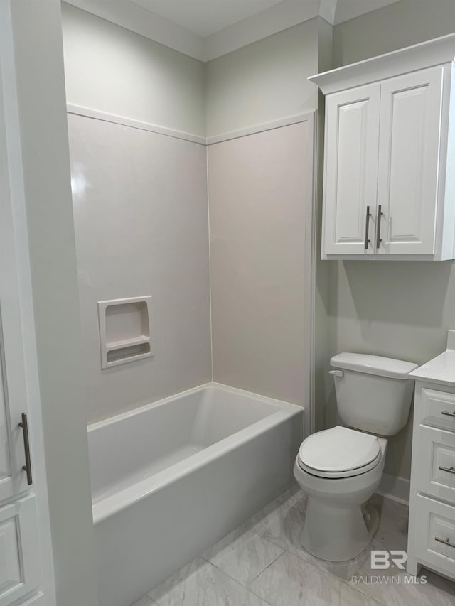 full bathroom with tile flooring, shower / washtub combination, vanity, and toilet