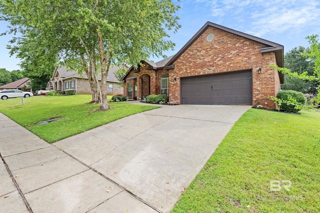 2554 Masters Ct, Mobile, AL 36618 - view of front of house featuring brick siding, a front lawn, an attached garage, and concrete driveway