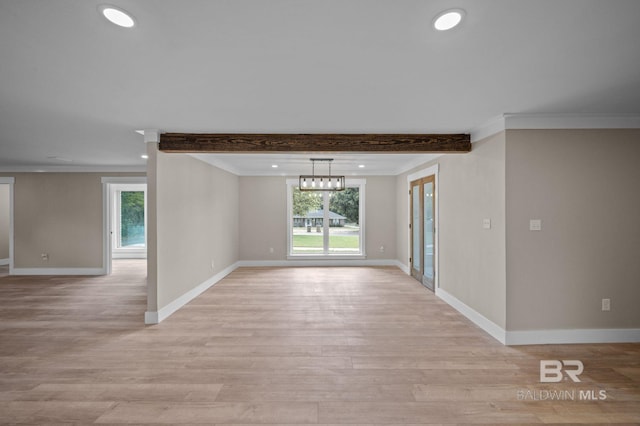 751 Abbey Way, Mobile, AL 36695 - unfurnished room featuring ornamental molding, recessed lighting, baseboards, light wood finished floors, and a chandelier