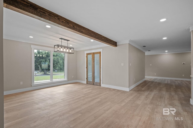 751 Abbey Way, Mobile, AL 36695 - unfurnished room with light wood-style flooring, recessed lighting, baseboards, beamed ceiling, and ornamental molding