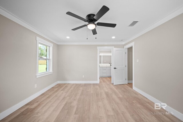 751 Abbey Way, Mobile, AL 36695 - unfurnished bedroom featuring ornamental molding, baseboards, light wood-type flooring, recessed lighting, and a ceiling fan