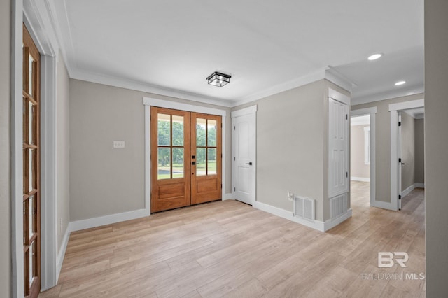 751 Abbey Way, Mobile, AL 36695 - entryway with french doors, ornamental molding, baseboards, light wood finished floors, and recessed lighting