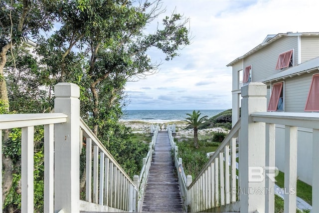 view of water feature with a view of the beach