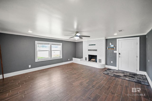 24663 Chestnut St Unit A & B, Elberta, AL 36530 - unfurnished living room with wood finished floors, ceiling fan, ornamental molding, baseboards, and recessed lighting