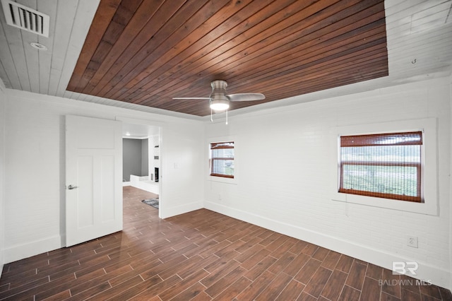 24663 Chestnut St Unit A & B, Elberta, AL 36530 - unfurnished room featuring wood ceiling, baseboards, dark wood finished floors, and a ceiling fan