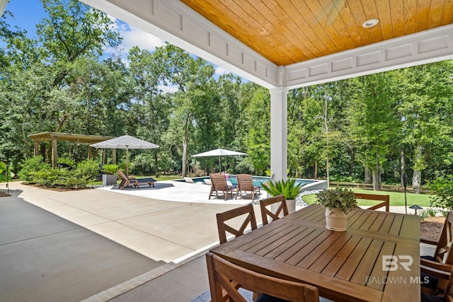 view of patio / terrace featuring outdoor dining area and an outdoor pool