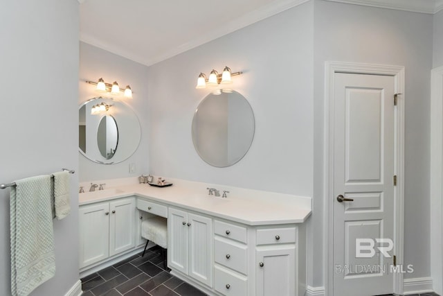 bathroom featuring vanity and crown molding