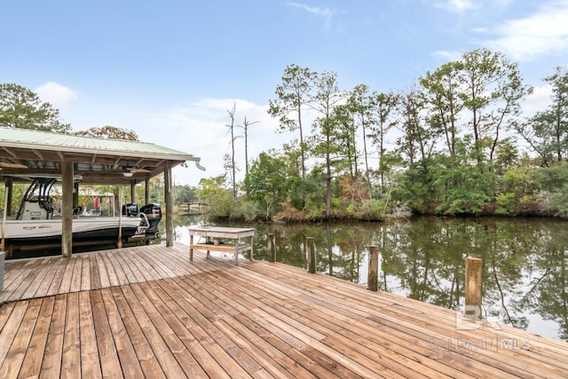 view of dock with a water view