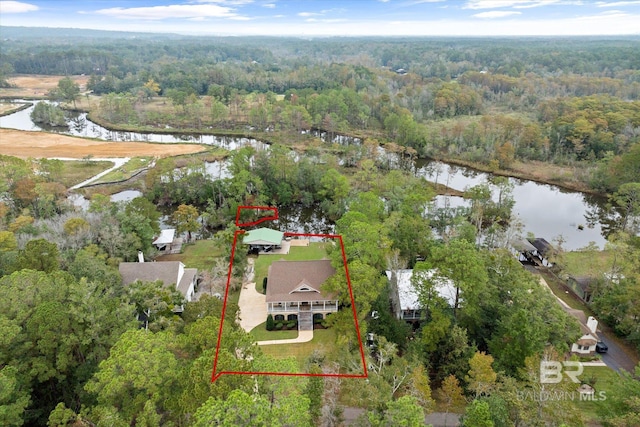 bird's eye view featuring a water view