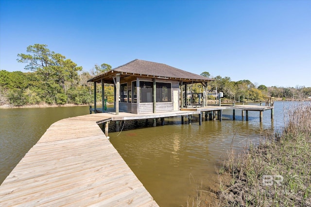 view of dock with a water view